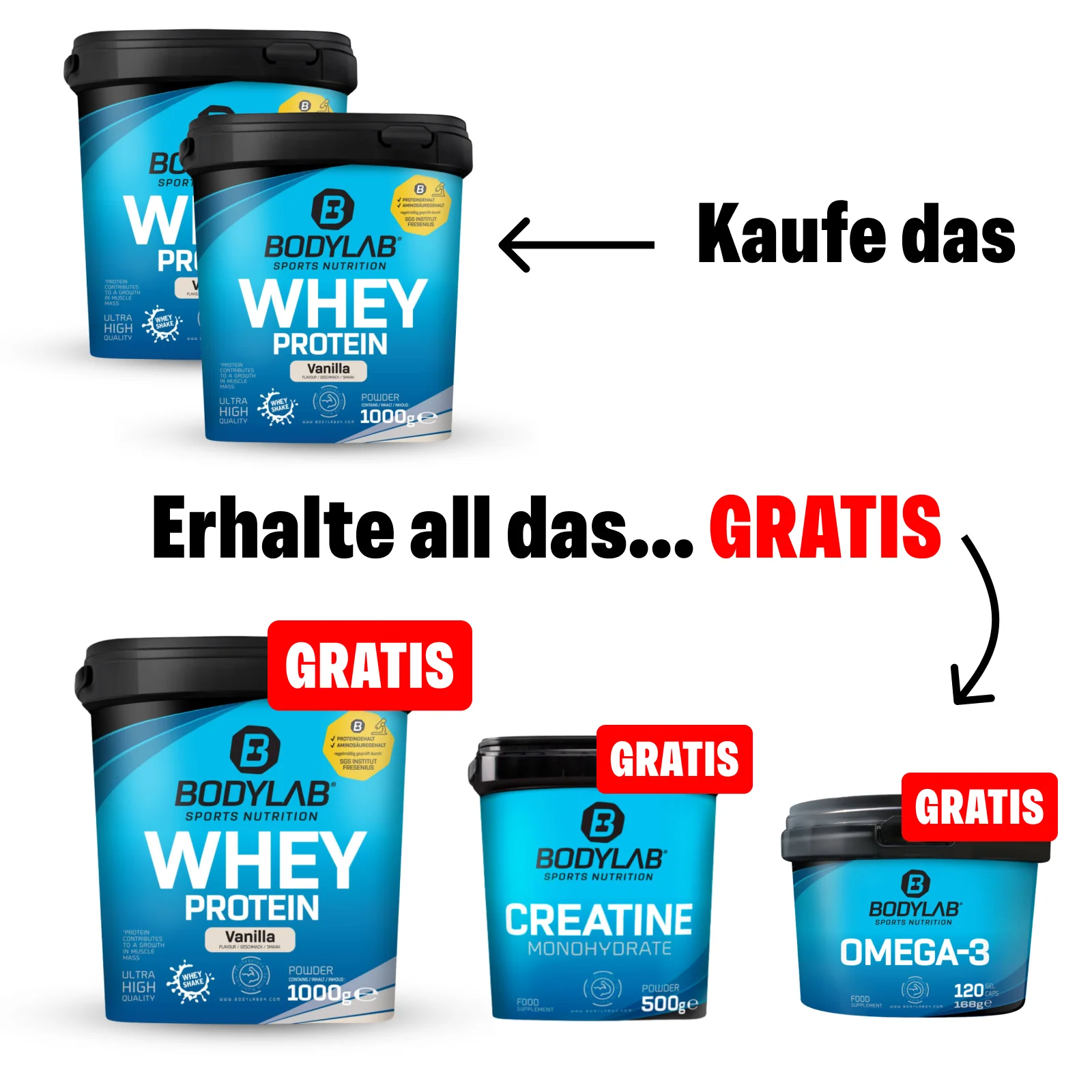 EXKLUSIVER DEAL: 5Für2 Protein-Powerpack mit Gratis Whey + Creatine + Omega-3 - Image 2