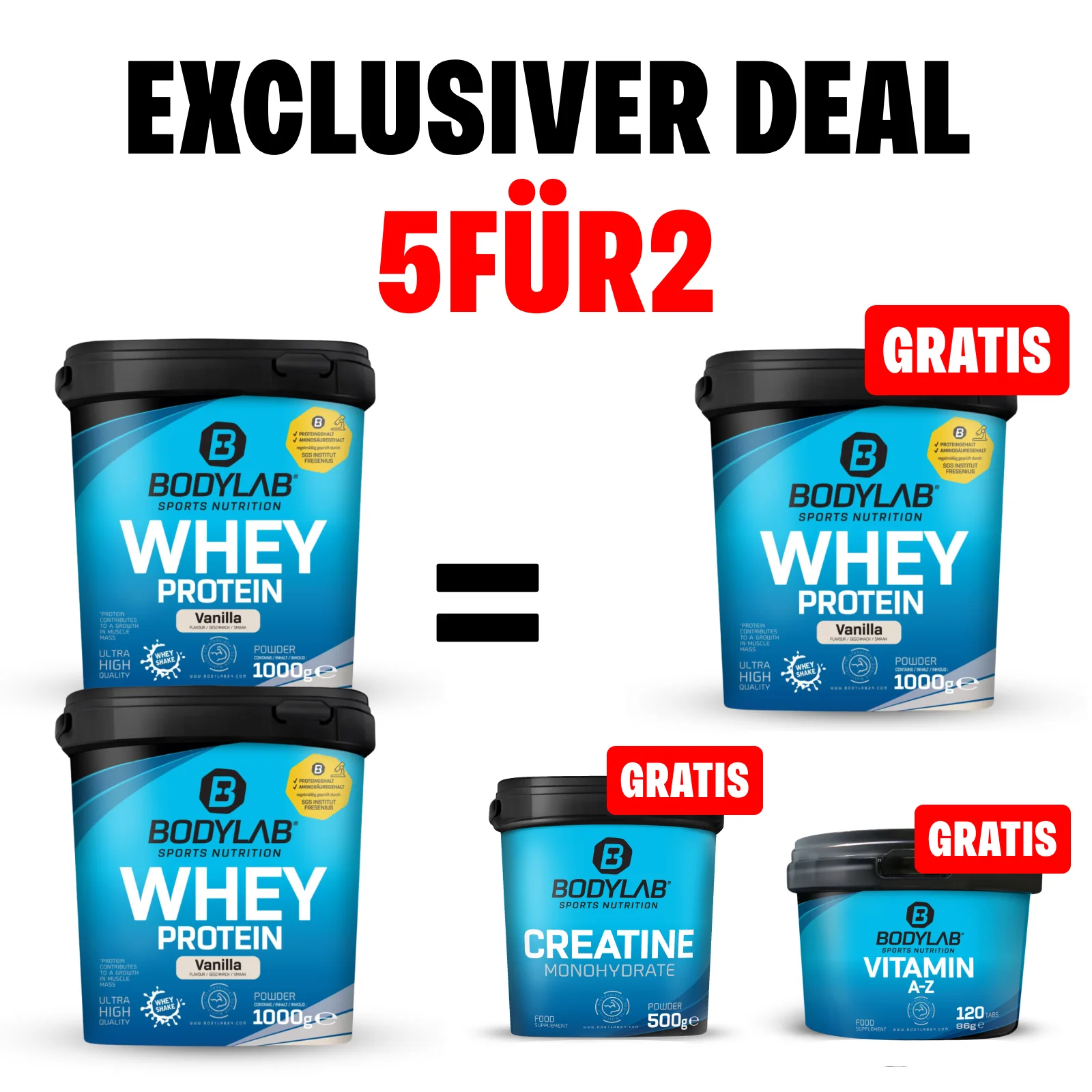 EXKLUSIVER DEAL: 5Für2 Protein-Powerpack mit Gratis Whey + Creatine + Vitamin A-Z - Image 2