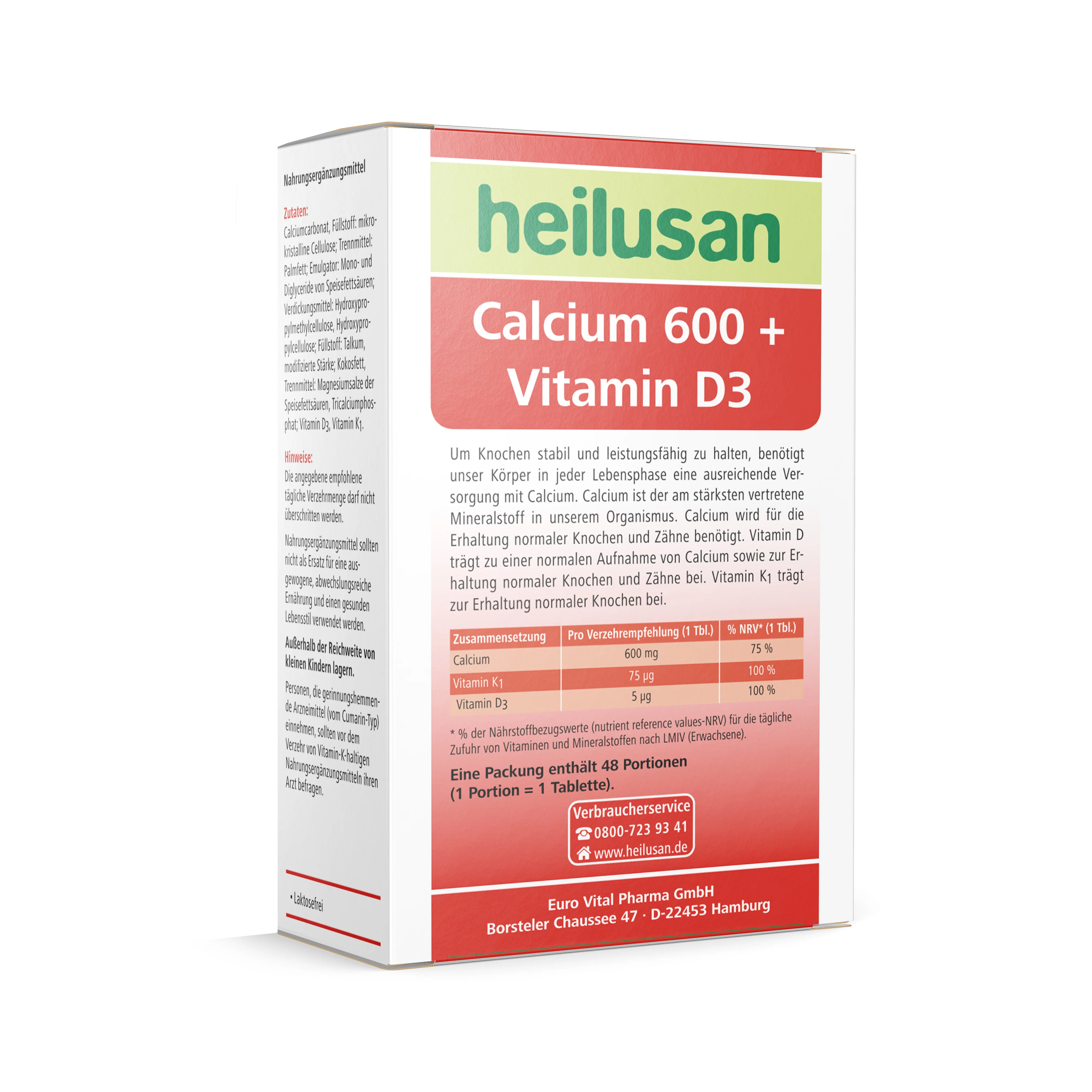 Heilusan Calcium 600 + Vitamin D3 (48 Tabletten) - Image 2