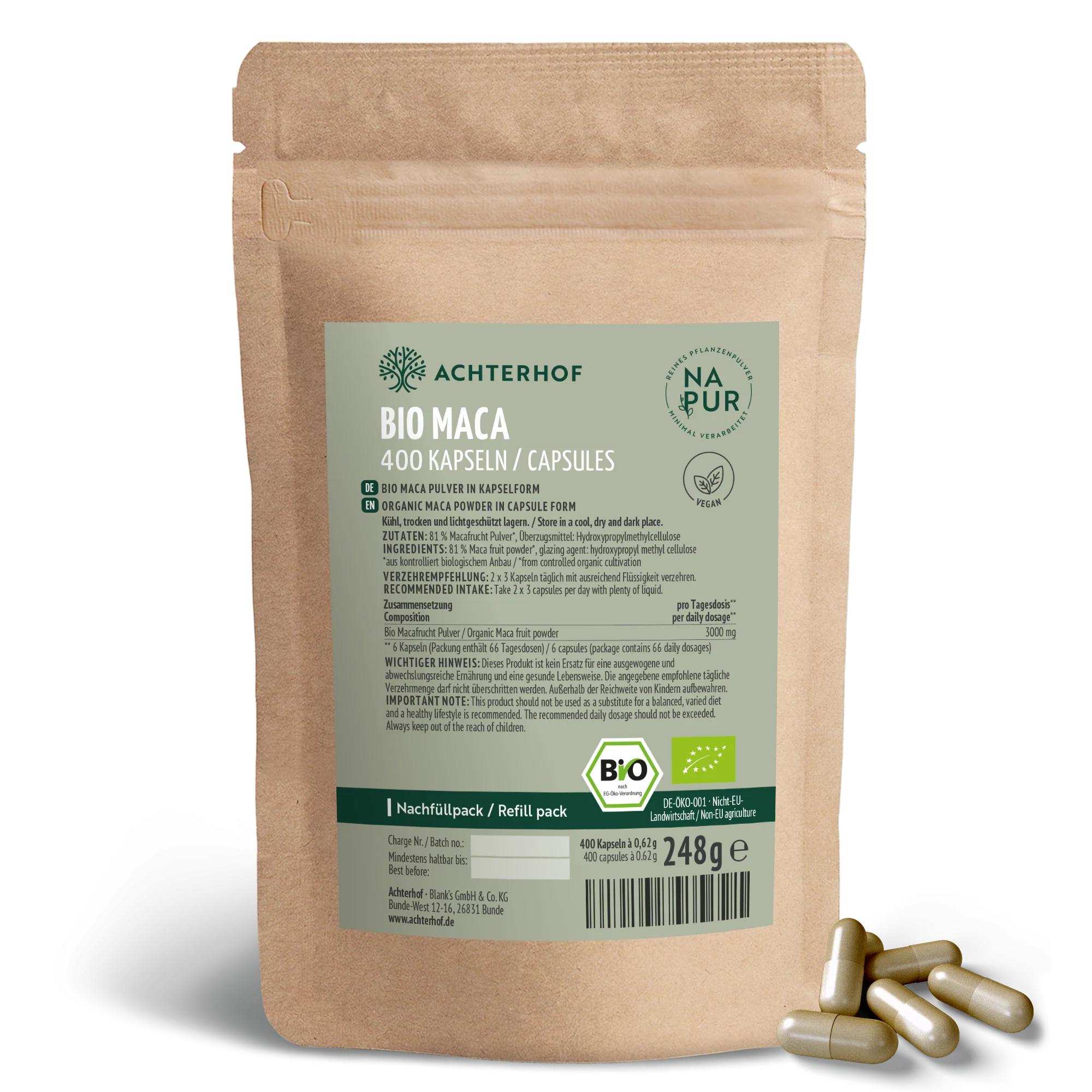 Bio Maca Kapseln Nachfüllpack (400 Kapseln)