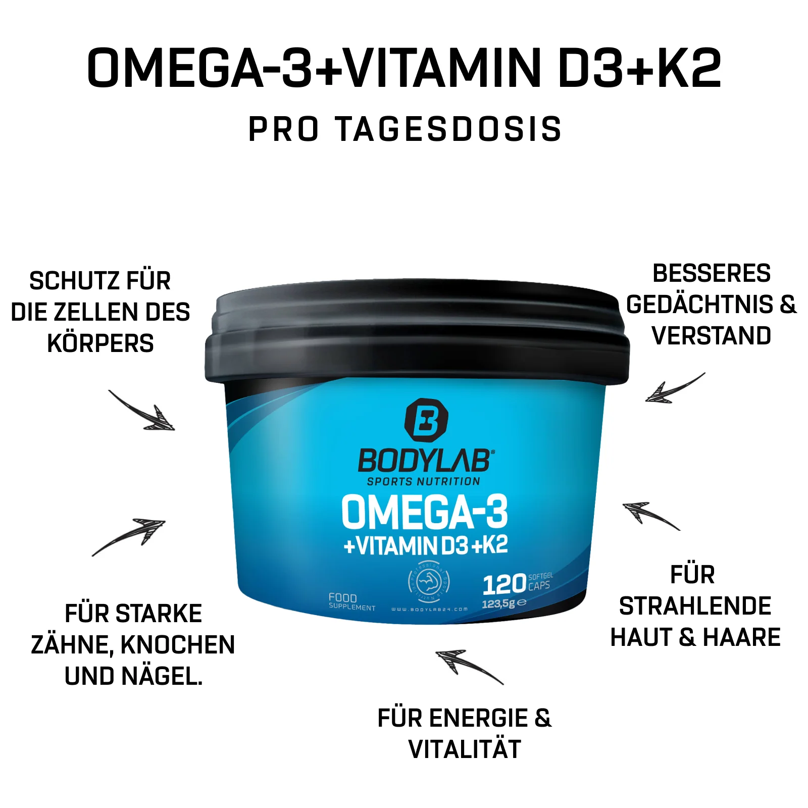 Omega-3 + Vitamin D3 + K2 Extreme (120 Kapseln) - Image 6