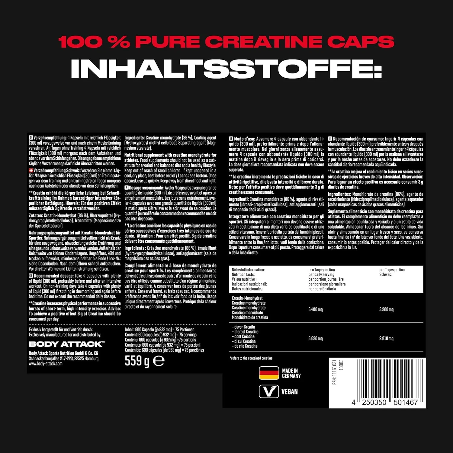 100% Pure Creatin (600 Kapseln) - Image 4