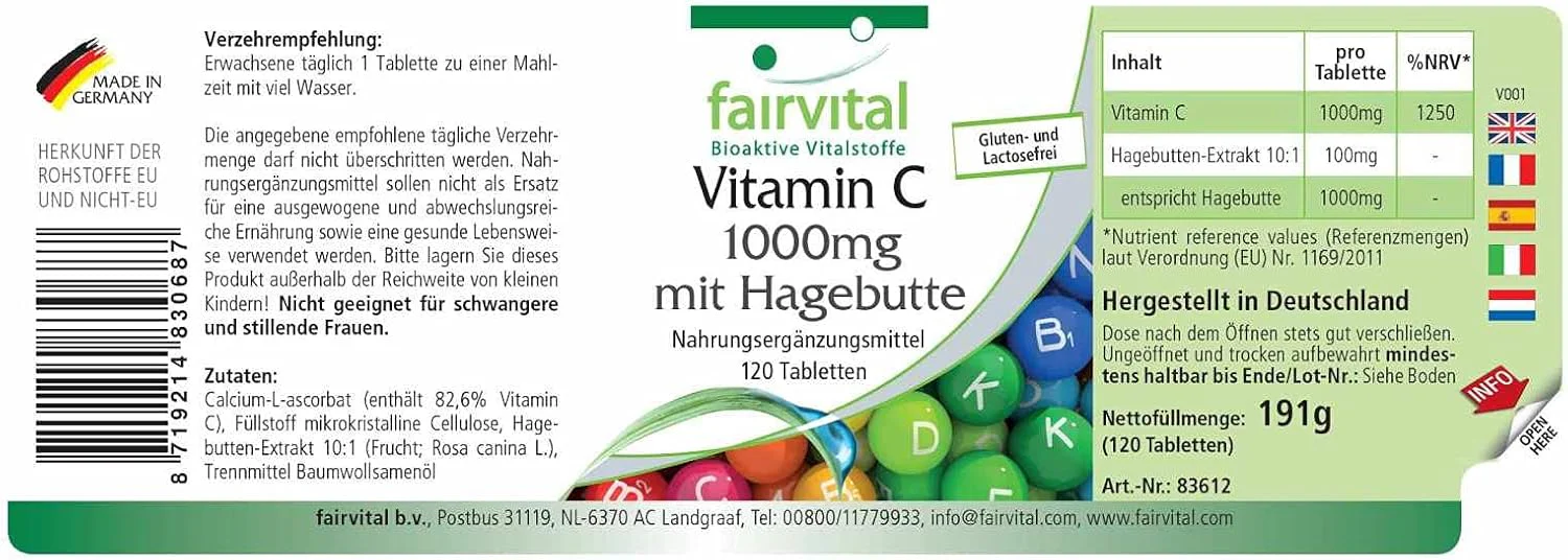 Vitamin C 1000mg mit Hagebutten (120 Tabletten) - Image 2