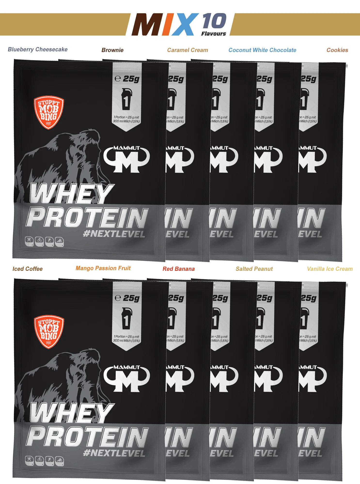 Whey Protein Mixed Beutel - 10 Geschmacksrichtungen (10x25g) - Image 3